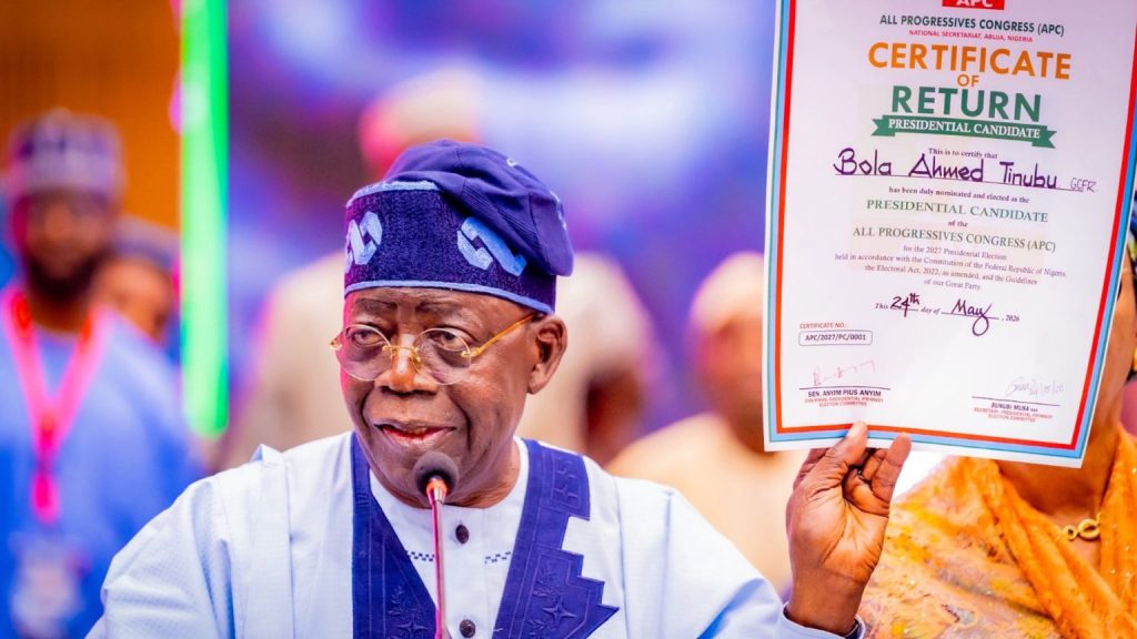 Tinubu APC Certificate of Return